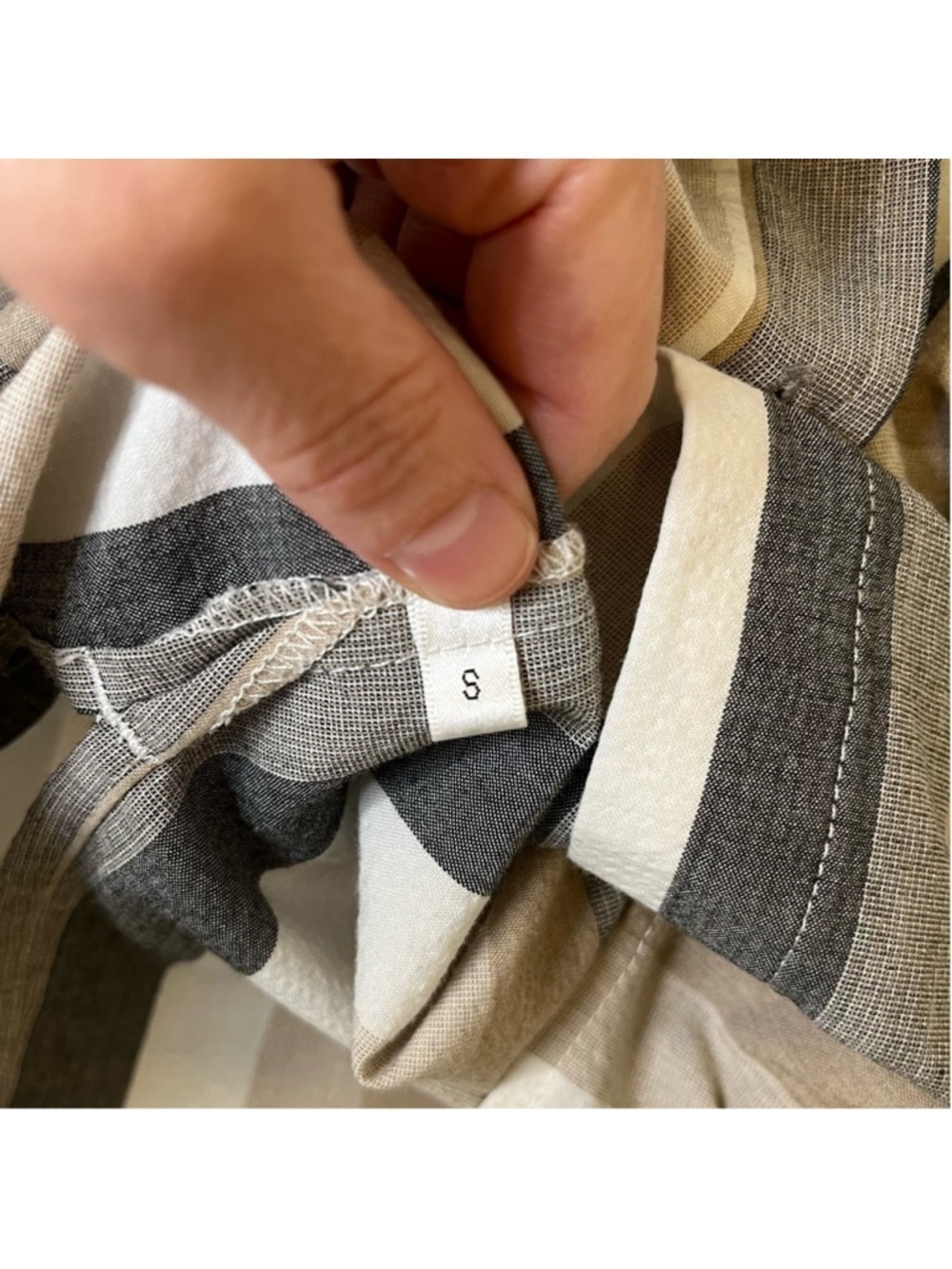 Striped Button Up Long Sleeve Shirt in Neutral Tan, Cream, Faded Black, Small - Picture 11 of 14